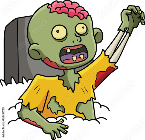 Zombie Rising from the Grave Cartoon Clipart