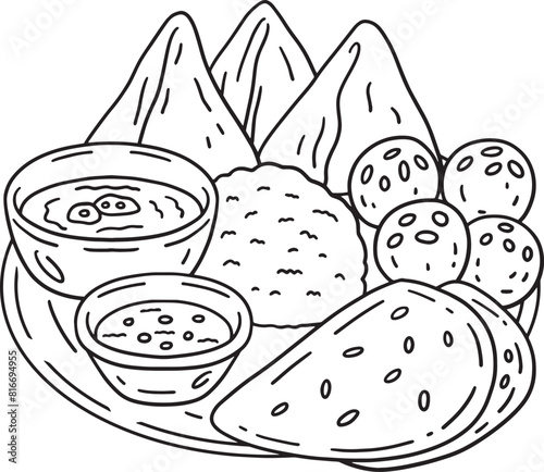 Diwali Food on Thali Plat Isolated Coloring Page