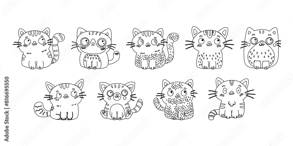 Doodle outline cute character cats