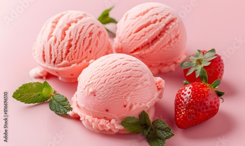 Scoops of strawberry ice cream   Generative AI