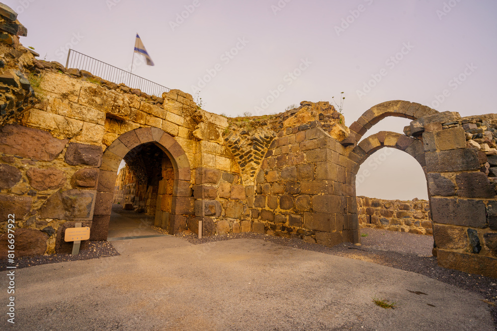 Sunset view of the ruins of the crusader Belvoir Fortress