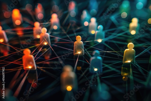 A group of people standing in a network of lights. Ideal for technology and connectivity concepts