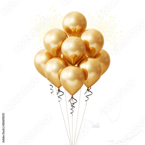 gold balloons isolated on transparent background cutout