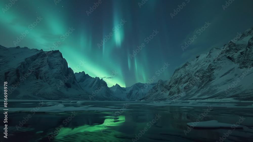 Naklejka premium The northern lights in the mountains are somewhere far from civilization and people