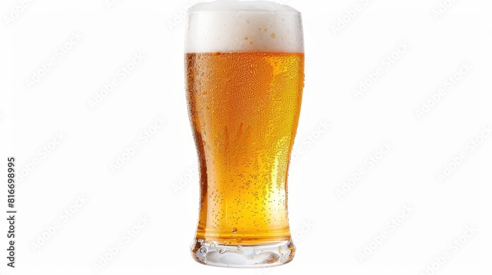 Close-up of a glass of beer with water droplets, perfect for beverage ads