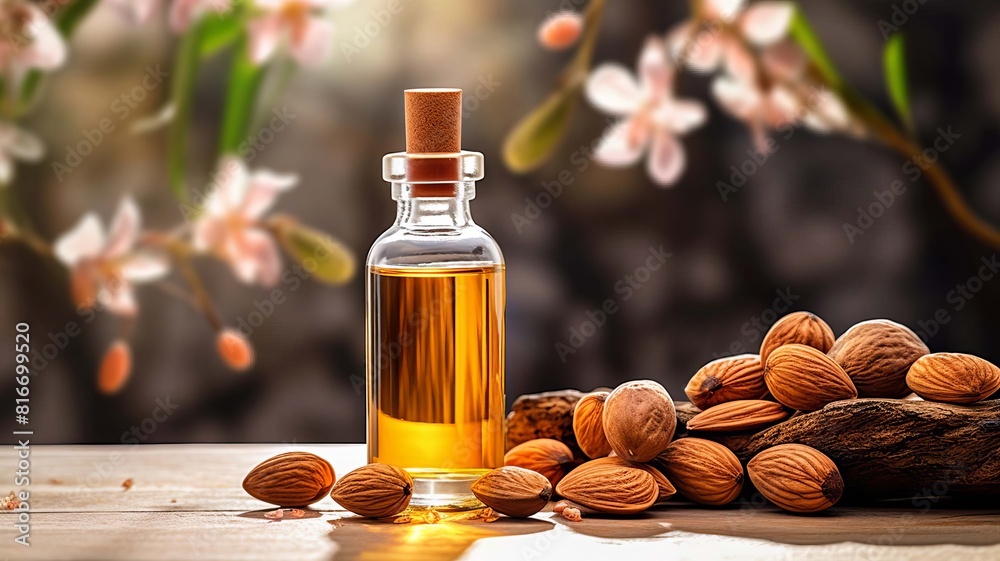 apricot oil in a small jar. selective focus. Generative AI, apricot oil in a small jar. selective focus. Generative AI,