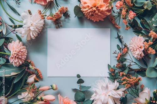 a blank visit card surrounded by flowers. photo