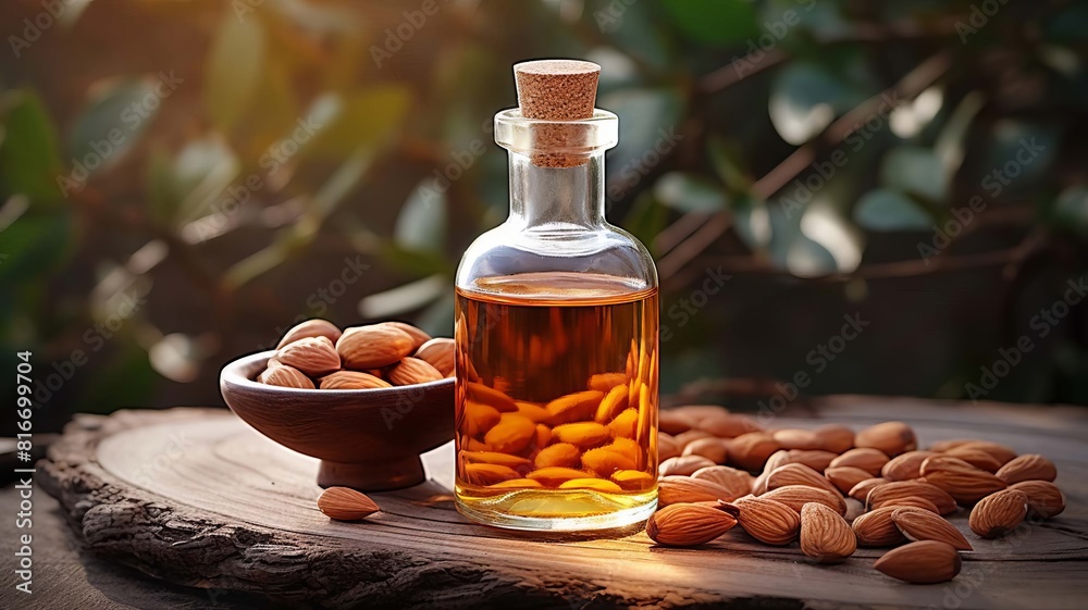 apricot oil in a small jar. selective focus. Generative AI,