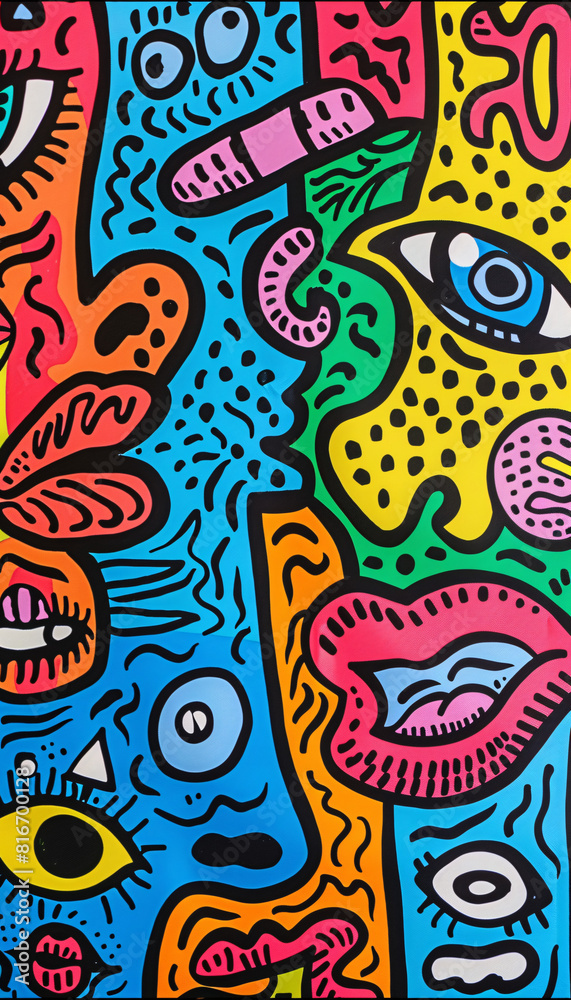 Psychedelic hand drawn doodle monsters background for prints, designs and coloring books. Vector illustration Psychedelic hand drawn doodle monsters background for prints, designs and coloring books. Vector illustration