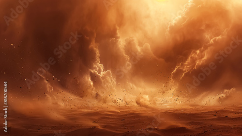 Dramatic stormy sky over the sand dunes. 3d render.  Desert storm.