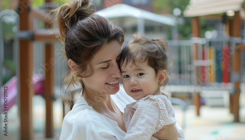 woman and child with her expression is happy, smiling and confident.