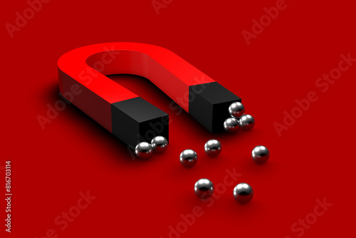 3D illustration of a magnet on a red   background