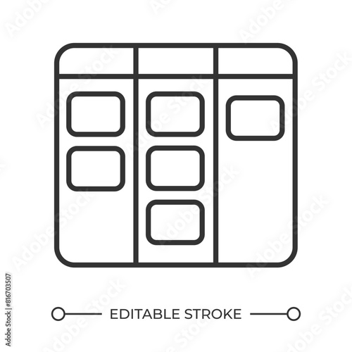 Kanban flowchart linear icon. Board with notes icon. Workflow management. Work in progress. Schedule system. Thin line illustration. Contour symbol. Vector outline drawing. Editable stroke