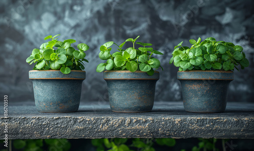 Plants in Pots on Gray Shelf