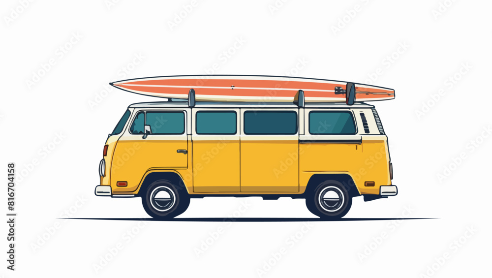 Summer Road Trip: Retro Van and Surfboard Vector Illustration