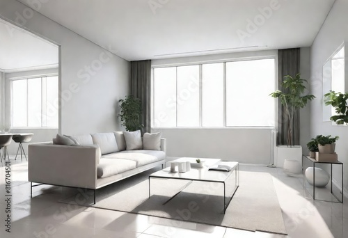 Contemporary white living room with elegant furnishings, 3D rendering of a minimalist white-themed living space, Modern white living room with sleek design elements. © Sunny ART