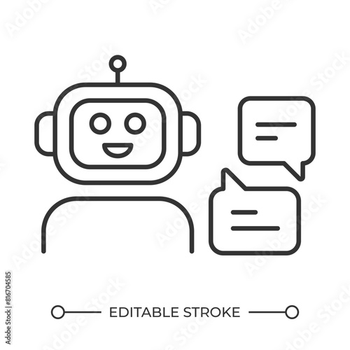 Talking chatbot linear icon. Chatbot, modern smart assistant. Education industry. Conversational AI. Thin line illustration. Contour symbol. Vector outline drawing. Editable stroke