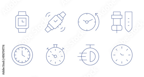 Watches icons. Editable stroke. Containing time, stopwatch, smartwatch, wristwatch, clock, watchstrap, returntothepast.