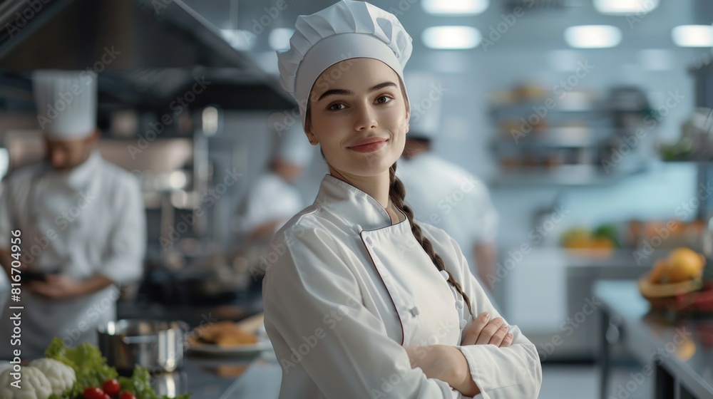 Confident Female Chef in Kitchen Confident Female Chef in Kitchen