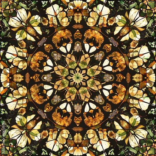 Abstract Kaleidoscope with geometric pattern. Kaleidoscopic background design. Hypnotic background. 