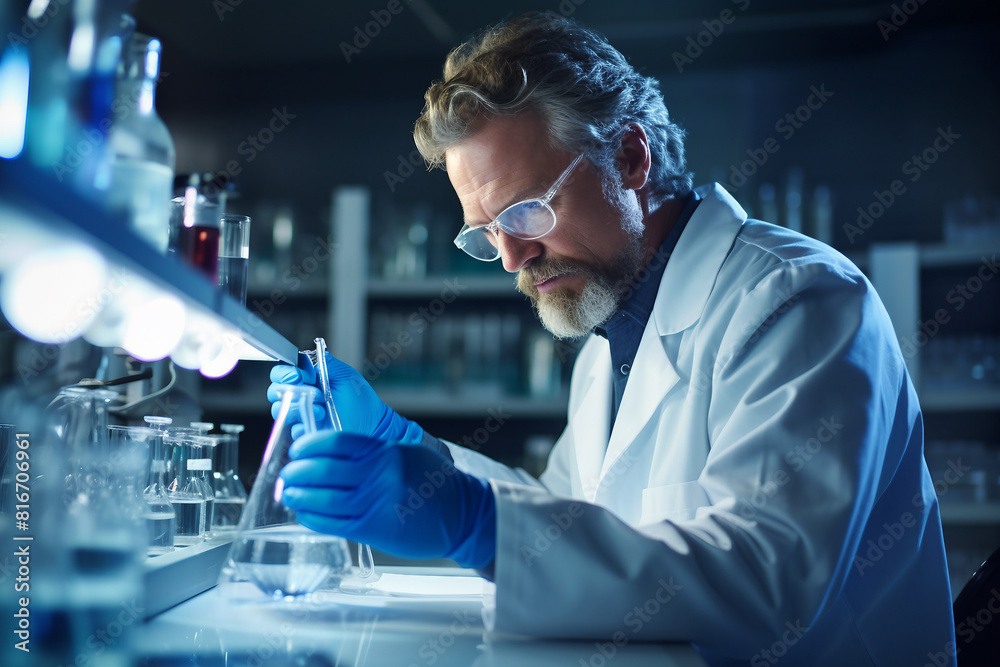 Doctor scientist working in modern hi-tech laboratory with innovation research, Generative AI illustration Doctor scientist working in modern hi-tech laboratory with innovation research, Generative AI illustration