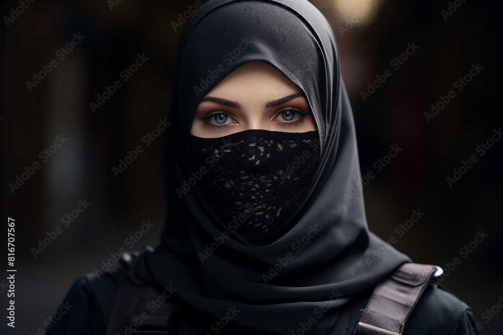 Arabian woman in hijab living her life in modern city have shopping working traveling abilities, Generative AI