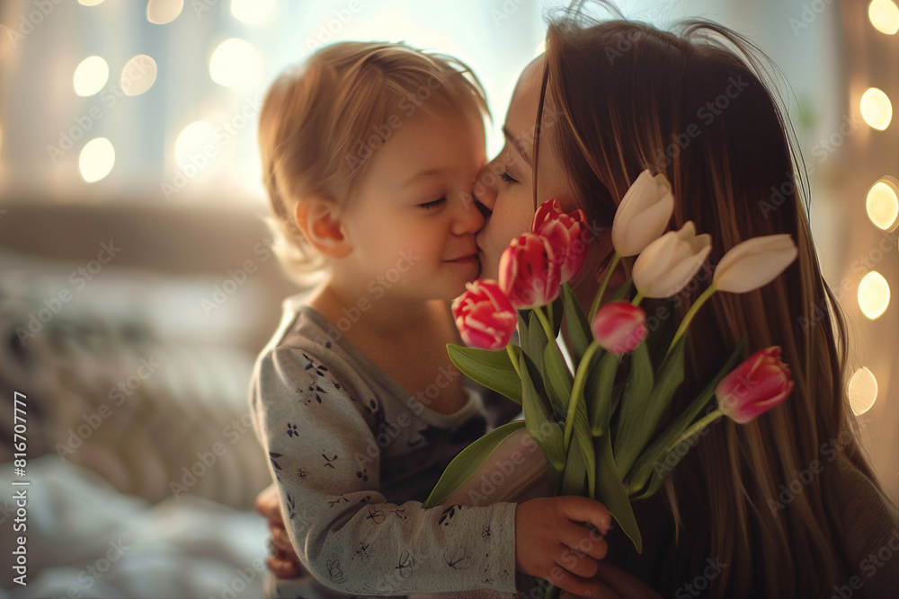 Happy mother's day celebration conceptual picture with mother and her child made by Generative AI technology Happy mother's day celebration conceptual picture with mother and her child made by Generative AI technology