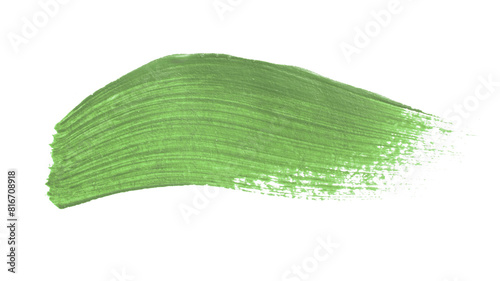 Acrylic green paint brush track blank art isolated on the white background