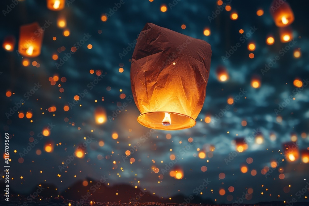 A lit candle is floating in the air, surrounded by a sea of other candles A lit candle is floating in the air, surrounded by a sea of other candles