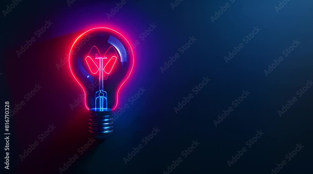 Glowing light bulb on dark background with vibrant neon light effect, creating striking and modern visual Glowing light bulb on dark background with vibrant neon light effect, creating striking and modern visual