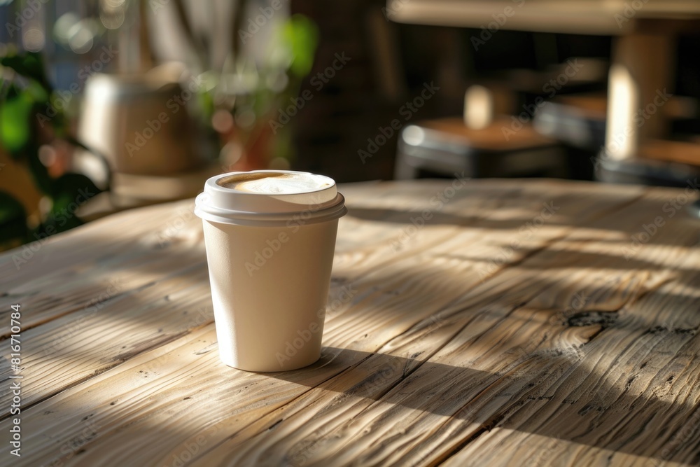 A simple coffee cup on a rustic wooden table, perfect for various uses A simple coffee cup on a rustic wooden table, perfect for various uses