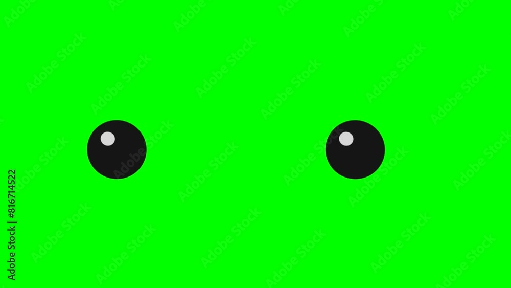 Cartoon simple blinking looking eyes on green screen insert, chroma key ...