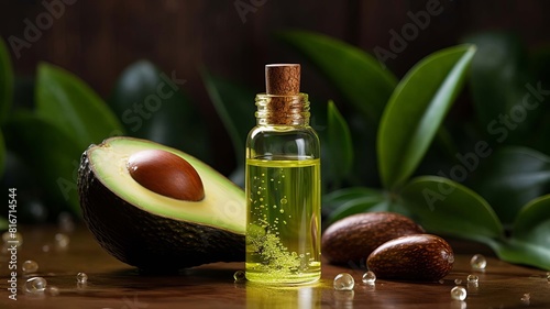 avocado oil extract in a small bottle. selective focus. Generative AI,