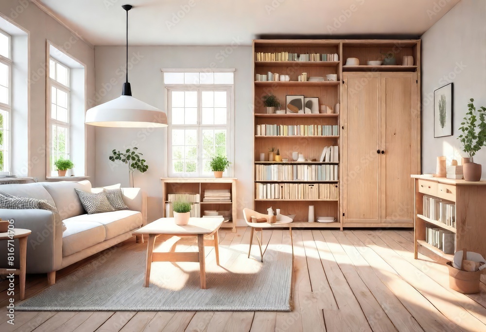 Classic interior design: wooden floors and bookshelves, Warm and inviting home décor with wooden floors and bookshelves, Cozy living room with wooden floors and bookshelves.