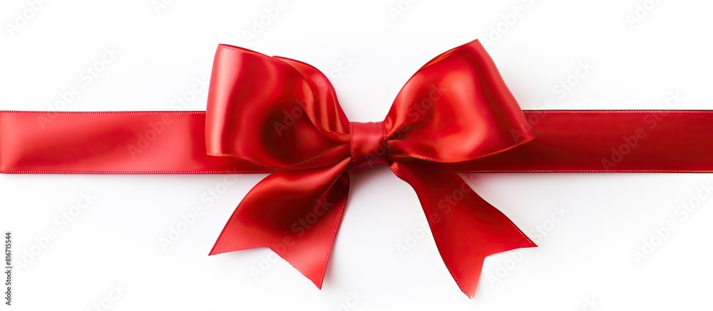 A red satin gift bow with a single ribbon isolated on a white background creating a copy space image A red satin gift bow with a single ribbon isolated on a white background creating a copy space image