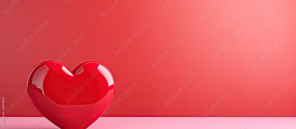 Valentine s Day card concept featuring a red love heart on a pink backdrop with ample copy space