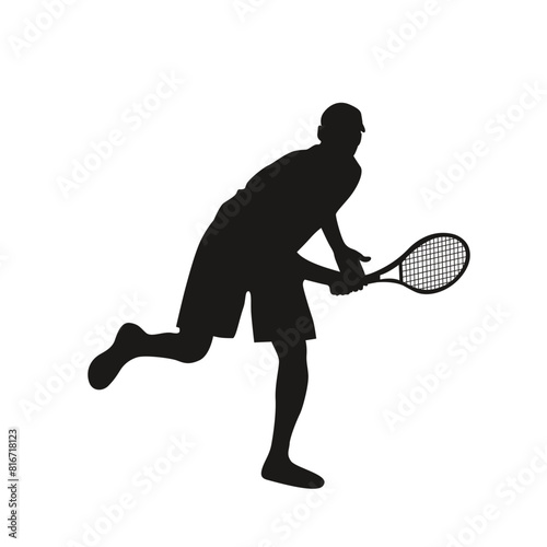 Tennis player silhouette in vector, flat style.