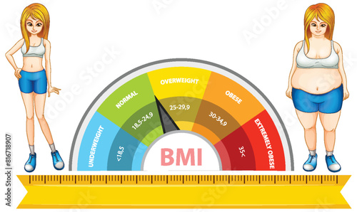Illustration of BMI scale and two women