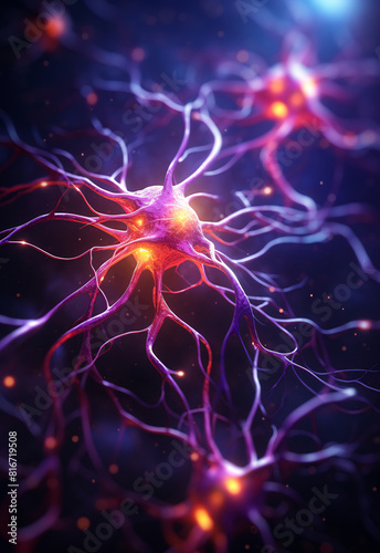 Colorful neural network cells with glowing connections