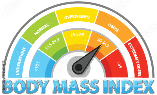 Colorful BMI gauge showing weight categories