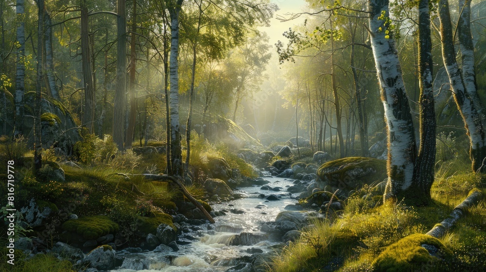 Incredible ambiance in a sunlit Norwegian woodland Incredible ambiance in a sunlit Norwegian woodland