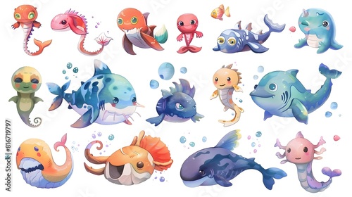Adorable Cartoon Underwater Creatures and Sea Life Characters