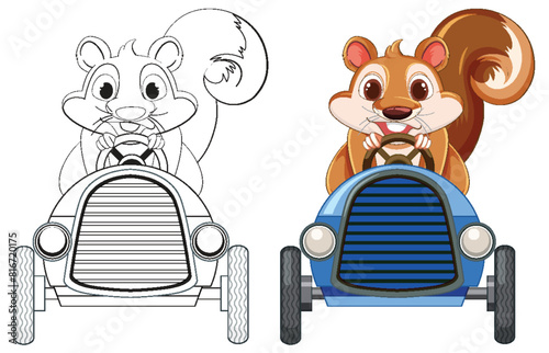 Two squirrels in cars, showcasing joy and excitement