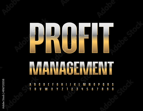 Vector modern sign Profit Management. Gold Elite Font. Modern Premium Alphabet Letters and Numbers set.