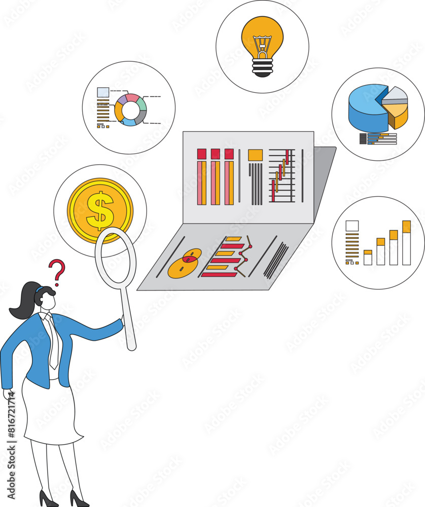 Document Analysis Businesswoman, design of data analysis concept