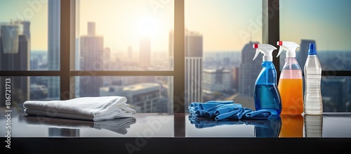 Professional janitorial service for office desks with a clean and organized workspace Copy space image