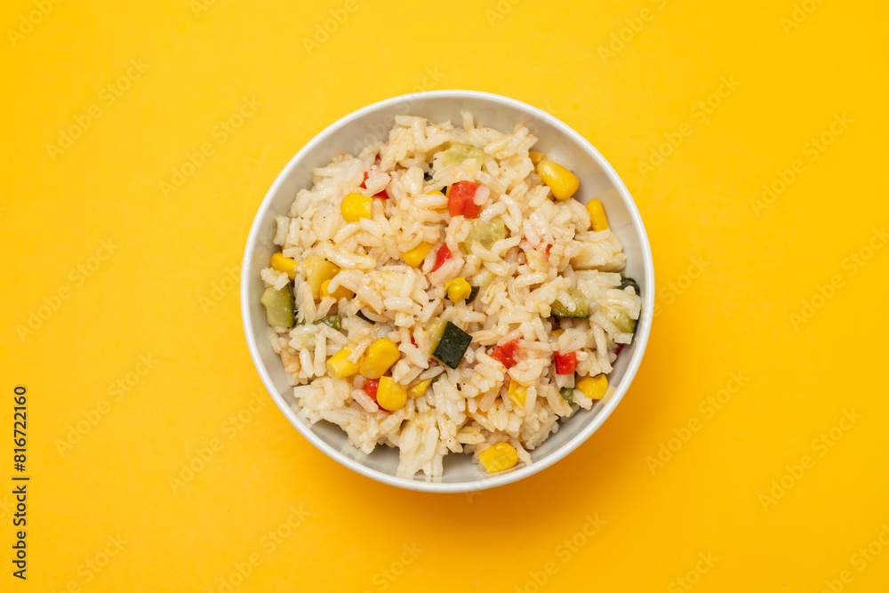 Cooked white rice mixed with colorful vegetables Cooked white rice mixed with colorful vegetables