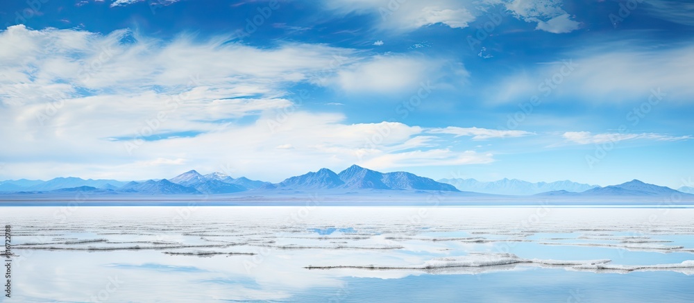 A serene scene at the Bonnievale Salt Flats with a square crop and plenty of copy space for images A serene scene at the Bonnievale Salt Flats with a square crop and plenty of copy space for images