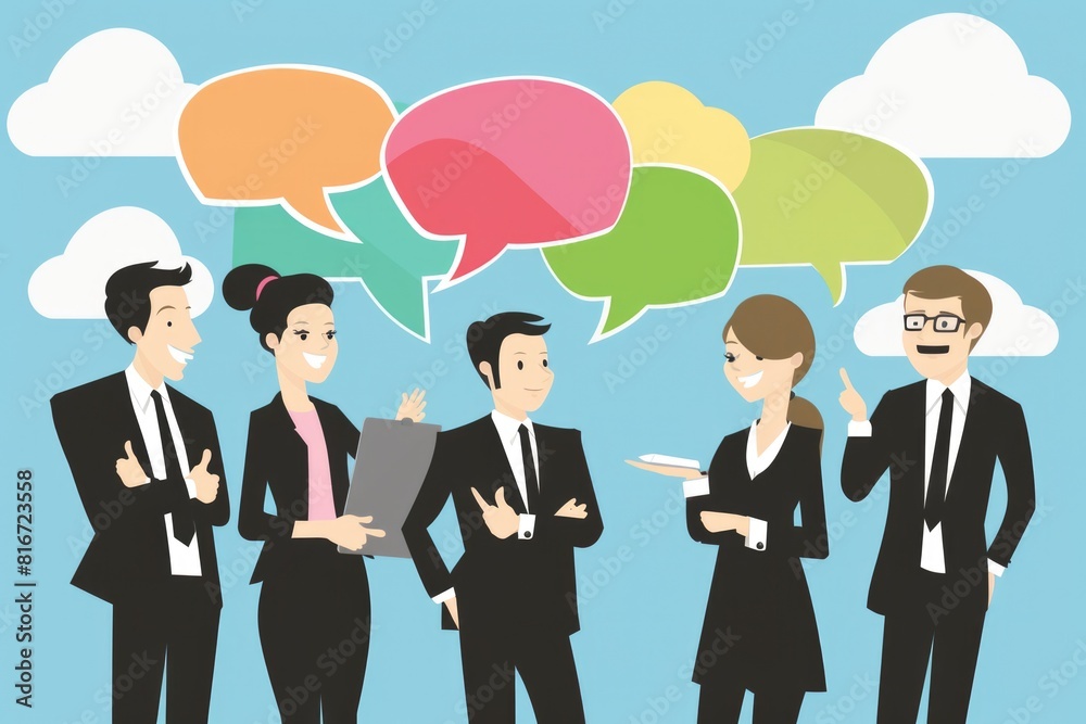 Group of business people with speech bubbles, suitable for business communication concepts Group of business people with speech bubbles, suitable for business communication concepts