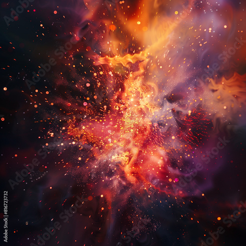 3D Abstract Explosive Background, fire and fireworks, magic in space 